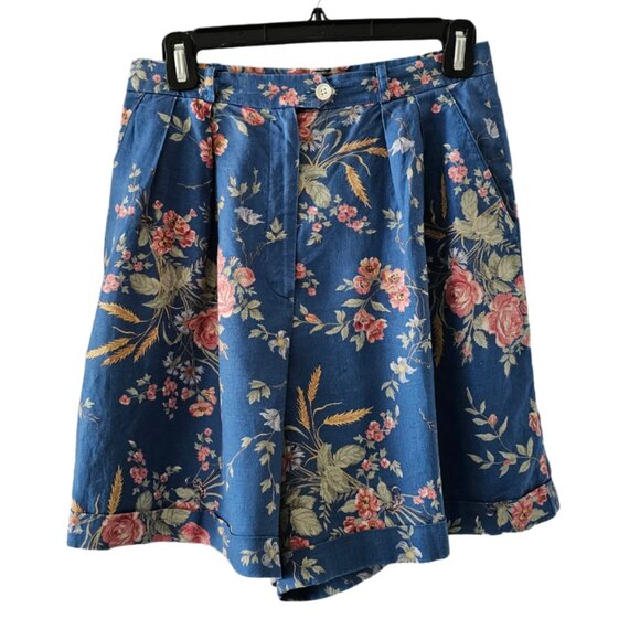 Ralph Lauren Vintage 100% Linen Floral Shorts | EUC | 8P | Blue, Multicolor - Picture 3 of 12